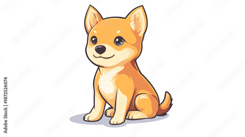 Fototapeta premium Adorable Cartoon Shiba Inu Dog Sitting.