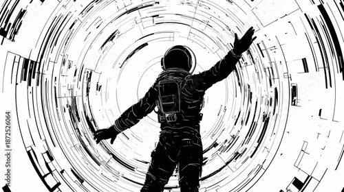 Astronaut in Space Suit Floating in Vortex.