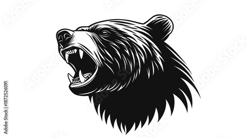 Black and White Bear Head Illustration.