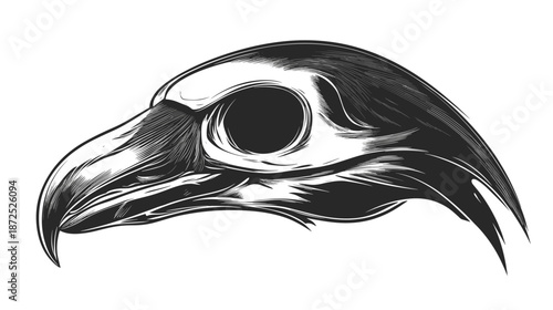 Black and White Bird Head Illustration.