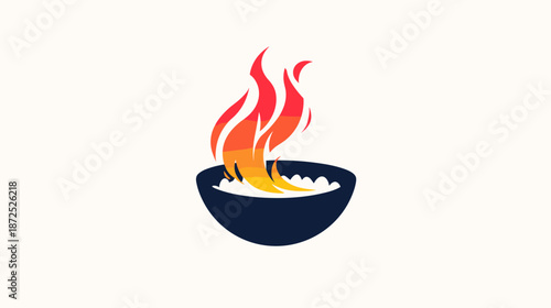 Bowl of Flames and Rice Illustration.