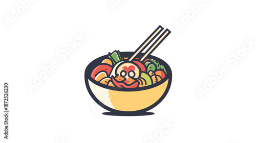 Bowl of Noodle Soup with Chopsticks.