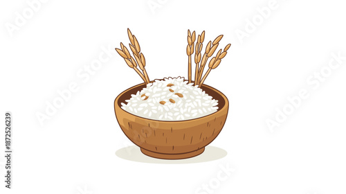 Bowl of Rice with Grain Stalks.