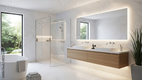 Serene modern bathroom interior with natural light and minimalist design