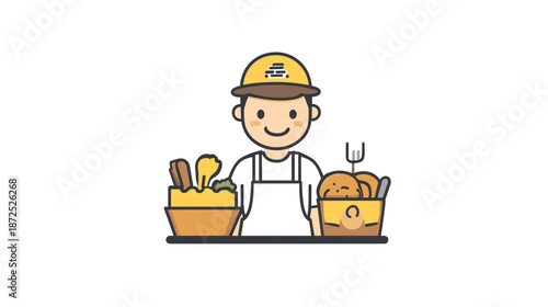 Cartoon Baker with Freshly Baked Bread.