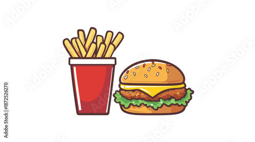 Cartoon Burger and Fries Illustration.