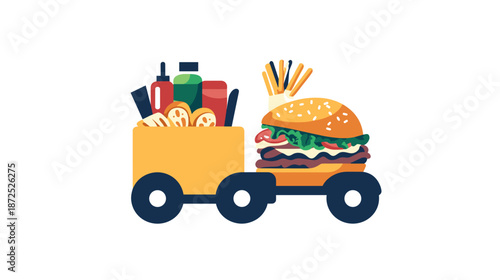 Cartoon Food Truck with Burger and Snacks.