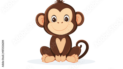 Cartoon Monkey Sitting with Heart on Belly.