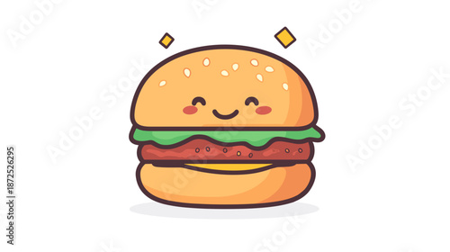 Cheeseburger Cartoon Character Smiling Face.