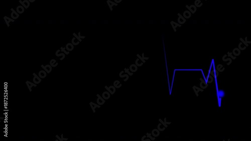 cardiograph recording with a glowing blue neon line. Normal heart rate pulse transitioning into a steady heartbeat flatline on a dark medical screen on 4K video.