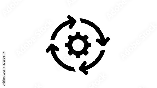 Vector illustration of a workflow process cycle icon with a gear and arrows, on transparent background