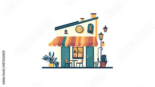 Colorful Cartoon Illustration of a Coffee Shop.