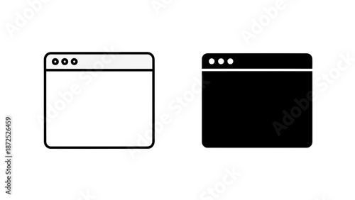 Vector illustration of minimalist web browser window icons, black and white, on transparent background