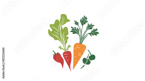 Colorful Illustration of Various Vegetables Together.