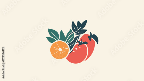 Colorful Oranges and Leaves Illustration.