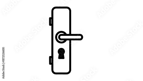 Vector illustration of a minimalist door handle with keyhole icon, black outline on transparent background