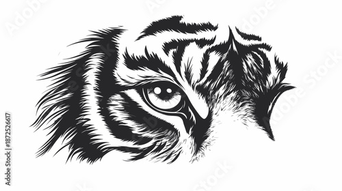Detailed Tiger Head Illustration Black White.