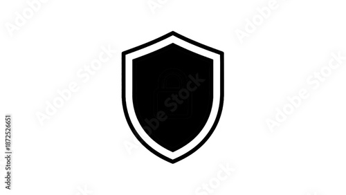 Vector illustration of a solid black shield icon, representing security and protection, on transparent background