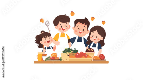 Family Cooking Together in the Kitchen.