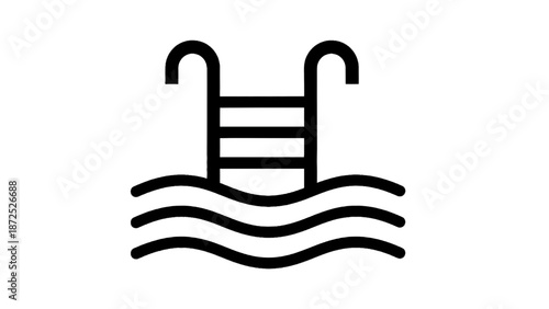 Vector illustration of a swimming pool with ladder and water waves, on transparent background