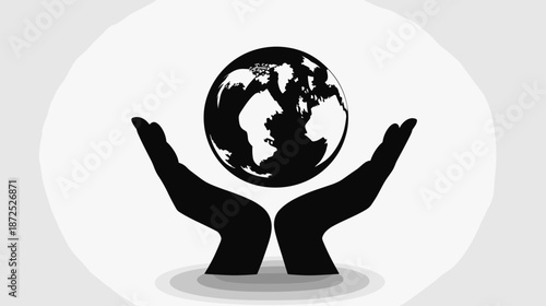 Hands Holding Globe Silhouette Illustration.