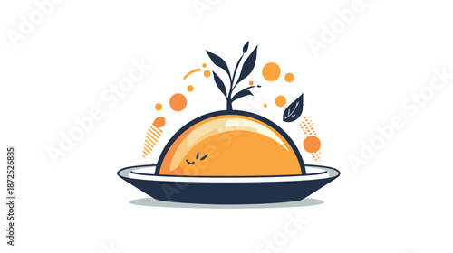 Half Orange on Plate with Leaves.