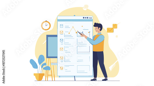 Man Interacting with Large Computer Screen.