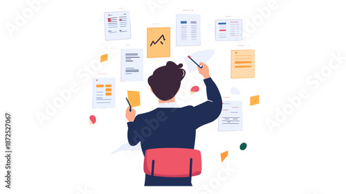 Man Organizing Documents with Digital Tools.