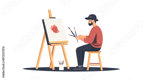 Man Painting on Easel with Brush 1.