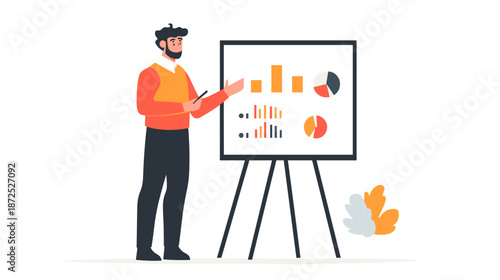 Man presenting data on presentation board.