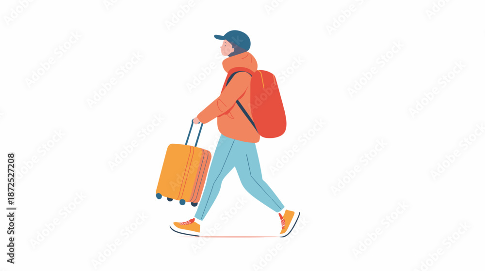 Fototapeta premium Man Walking with Luggage and Backpack.