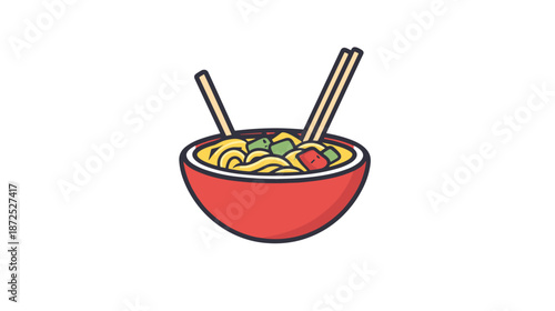 Red Bowl of Noodles with Chopsticks 1.