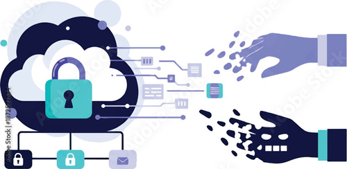 Secure Data Transfer Illustration Depicting Cloud Computing and Cybersecurity Measures