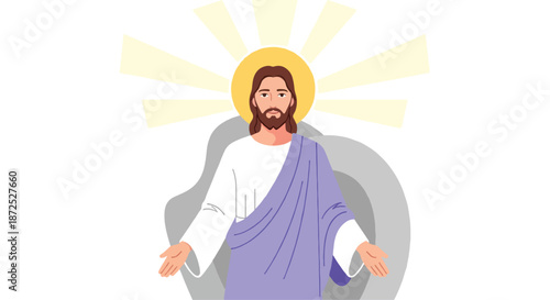 Jesus Christ portrait with halo and light rays