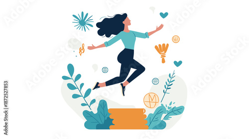 Woman Jumping with Joy and Freedom.