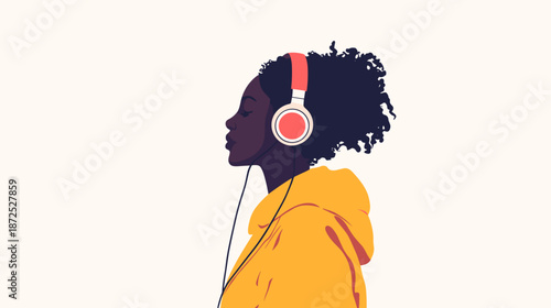 Woman Listening to Music with Headphones.