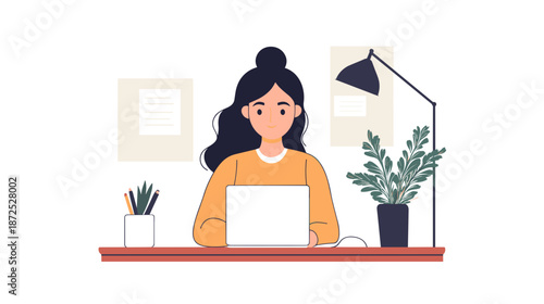 Woman Working on Laptop at Desk 1.
