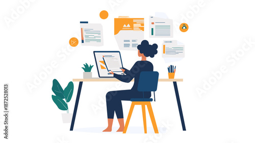 Woman Working on Laptop at Desk 6.