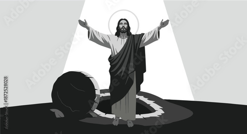 Resurrected Christ with rolled away stone