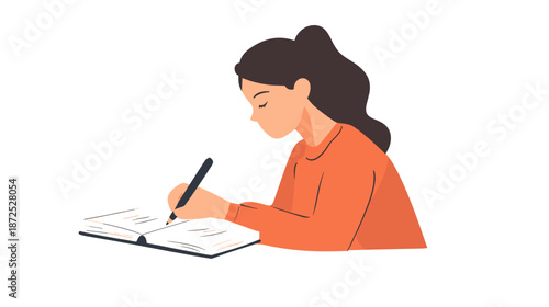 Woman Writing in Notebook with Pen 1.