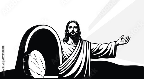 Resurrected Christ emerging from tomb with light