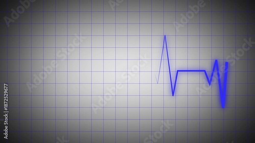 Neon blue cardiograph recording showing a pulsating heart rate then hitting a flatline, 4K video.