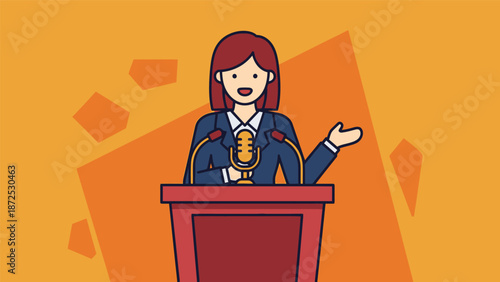 Woman Speaking at Podium Public Event.