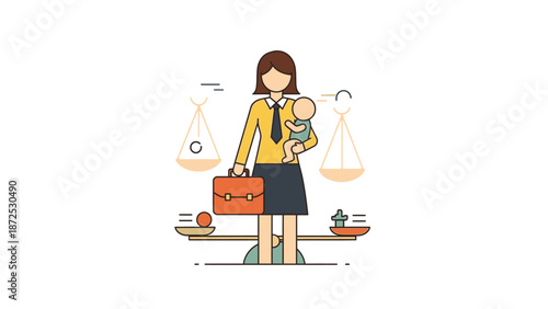 Woman Holding Baby and Briefcase Illustration.