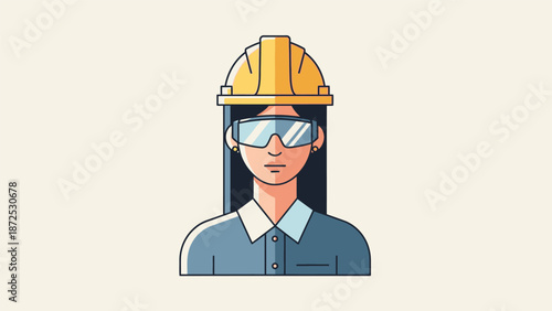 Woman Engineer Wearing Hard Hat and Goggles.