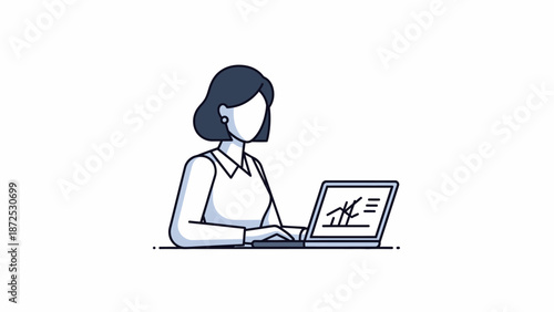 Woman Working on Laptop Computer Illustration.