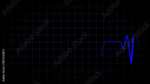 Digital blue cardiograph recording animation displaying heartbeat flatline in 4K video quality, ideal for medical interfaces and hospital monitoring screens.