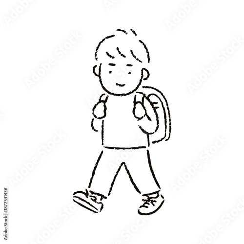 手描きの男子小学生_白黒