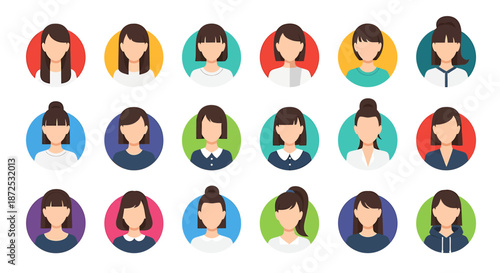 Collection of diverse people icons in various colors