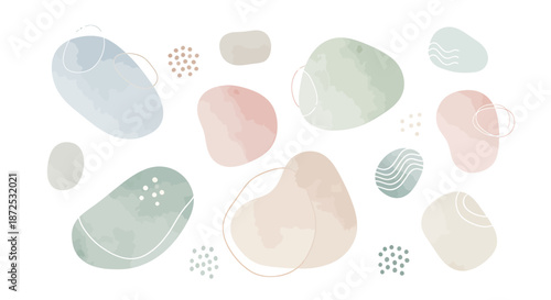 Abstract Shapes in Pastel Colors Floating on a White Background